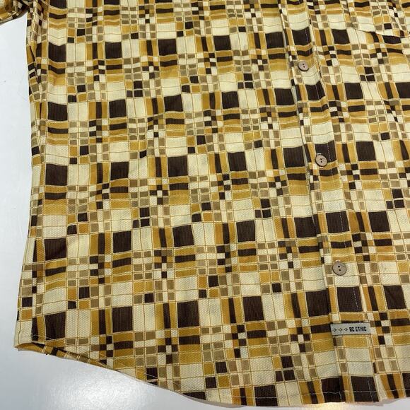 BC Ethic Men’s Lounge Club Shirt Lg Textured Shine Casual Windowpane Button - Picture 2 of 6